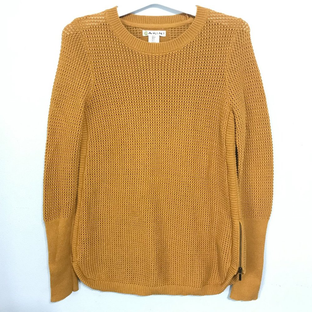 Dakini Sweater Shirt Womens Size Small Yellow Honeycomb Knit Long Sleeve Top